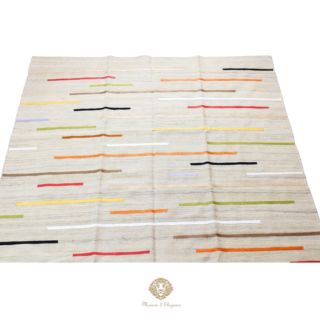 Kilim única moderna Tejido a Mano | Alfombra Plana de Lana y Seda con Tintes Naturales 289 x 197 cm