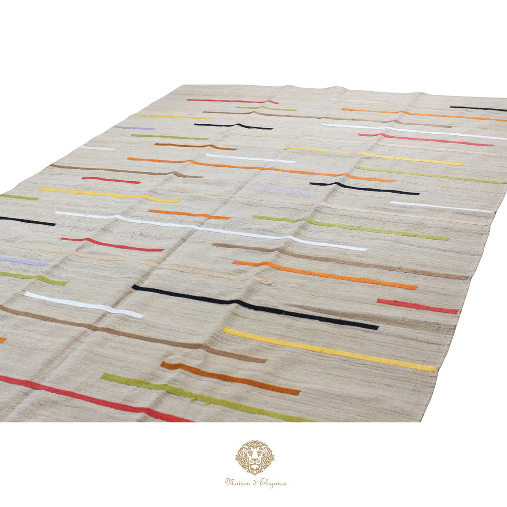 Kilim única moderna Tejido a Mano | Alfombra Plana de Lana y Seda con Tintes Naturales 289 x 197 cm