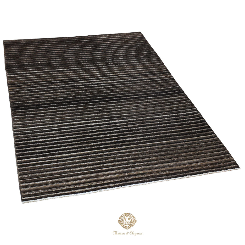 Alfombra Moderna Oscura Lana Rayas - Hecha a Mano 270 x 188 cm Marrón