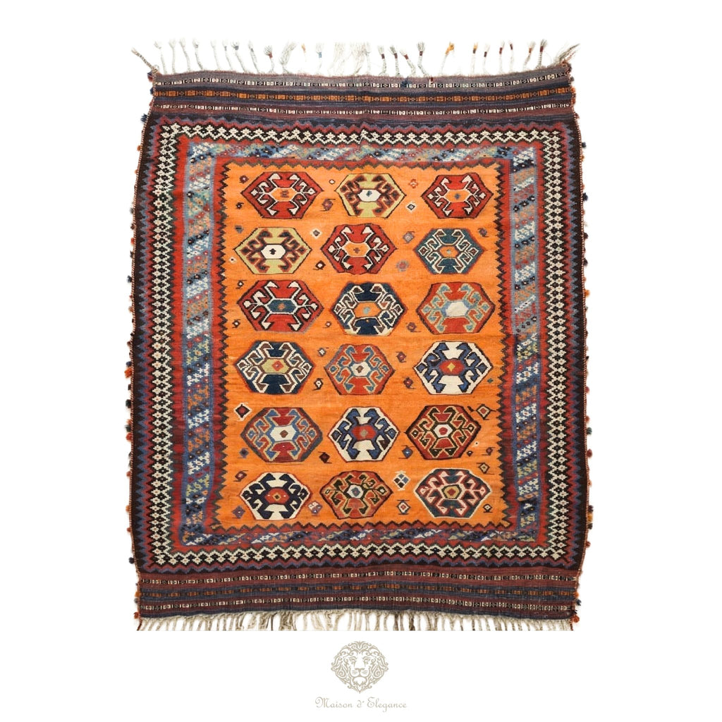 Alfombra Kilim Persa Qashqai Antigua Lana | Diseño Geométrico 250 x 151 cm