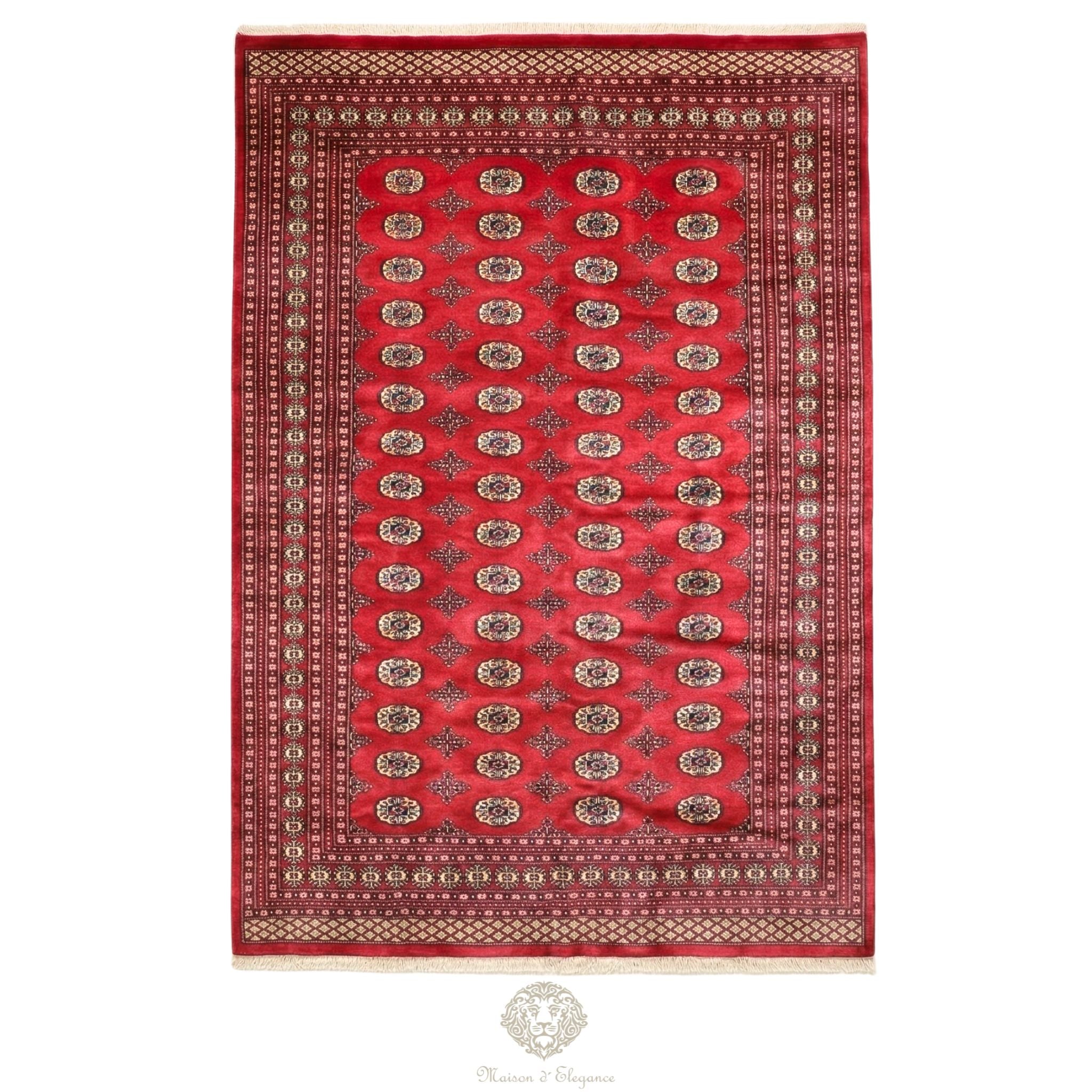 Alfombra Bukhara Fino Bordó Lana Natural Diseño Oriental | Lana 300 x 199 cm