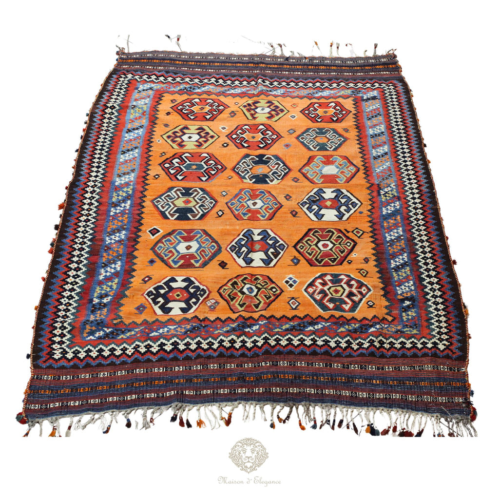 Alfombra Kilim Persa Qashqai Antigua Lana | Diseño Geométrico 250 x 151 cm