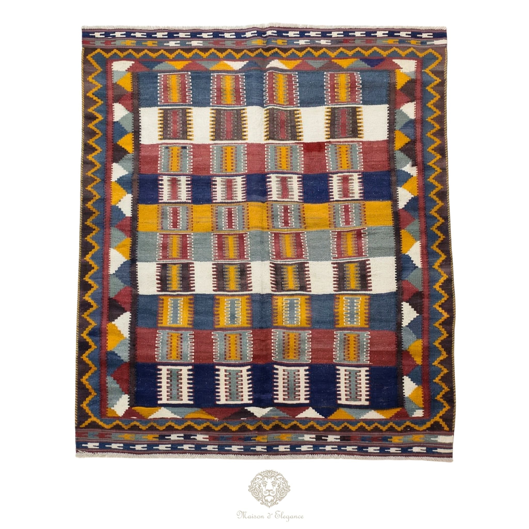 Alfombra Kilim Persa Qashqai Antigua Lana | Diseño Geométrico 201 x 122 cm