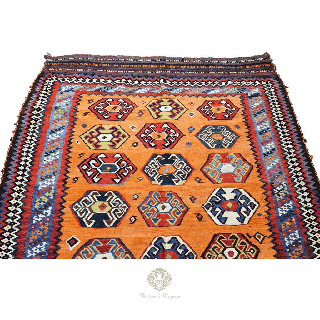 Alfombra Kilim Persa Qashqai Antigua Lana | Diseño Geométrico 250 x 151 cm