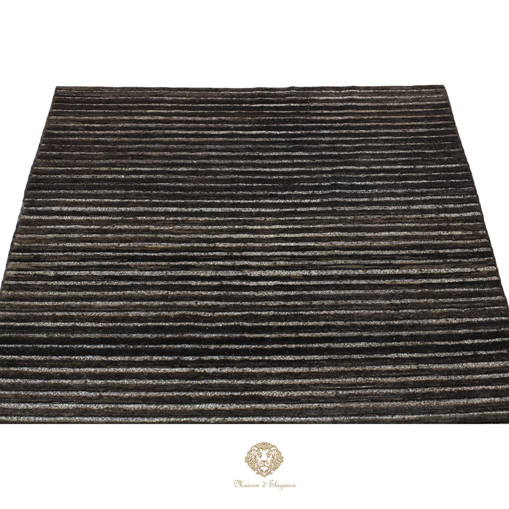 Alfombra Moderna Oscura Lana Rayas - Hecha a Mano 270 x 188 cm Marrón