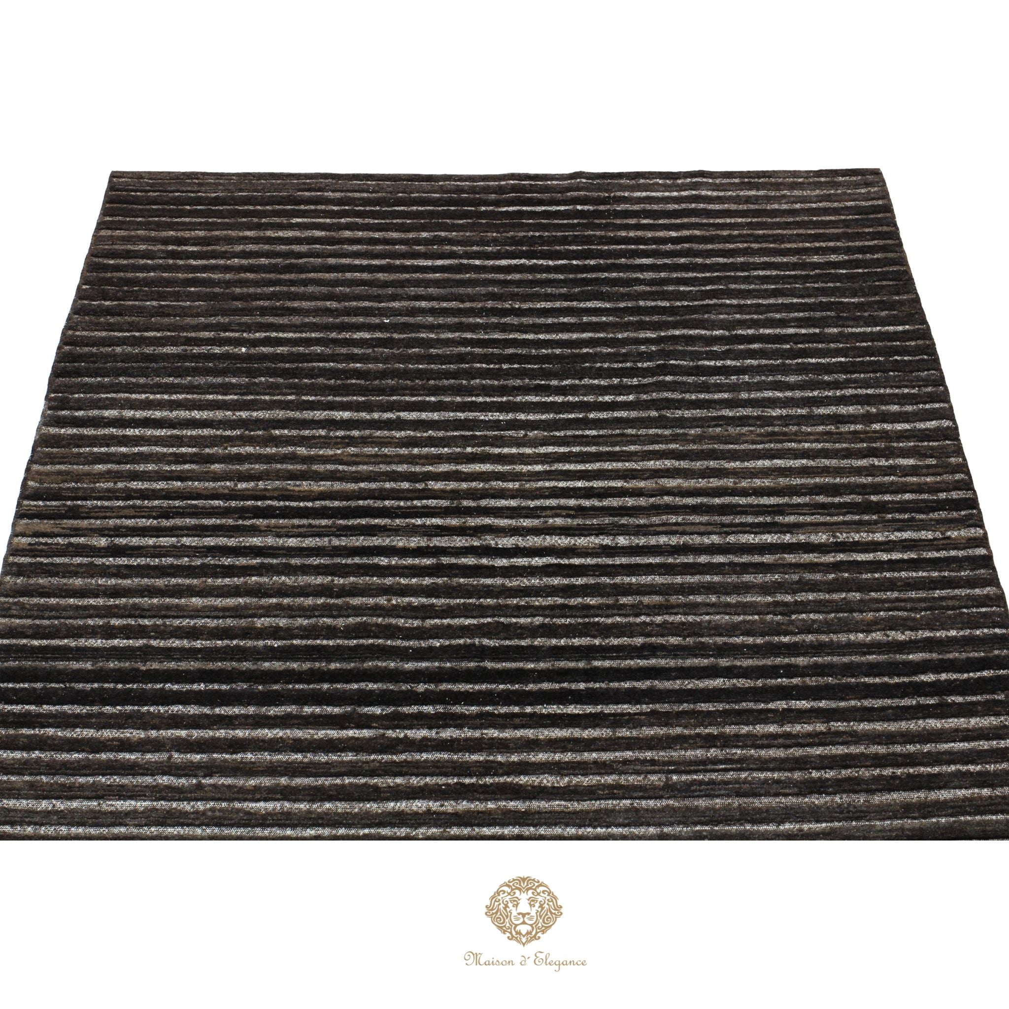 Alfombra Moderna Oscura Lana Rayas - Hecha a Mano 270 x 188 cm Marrón