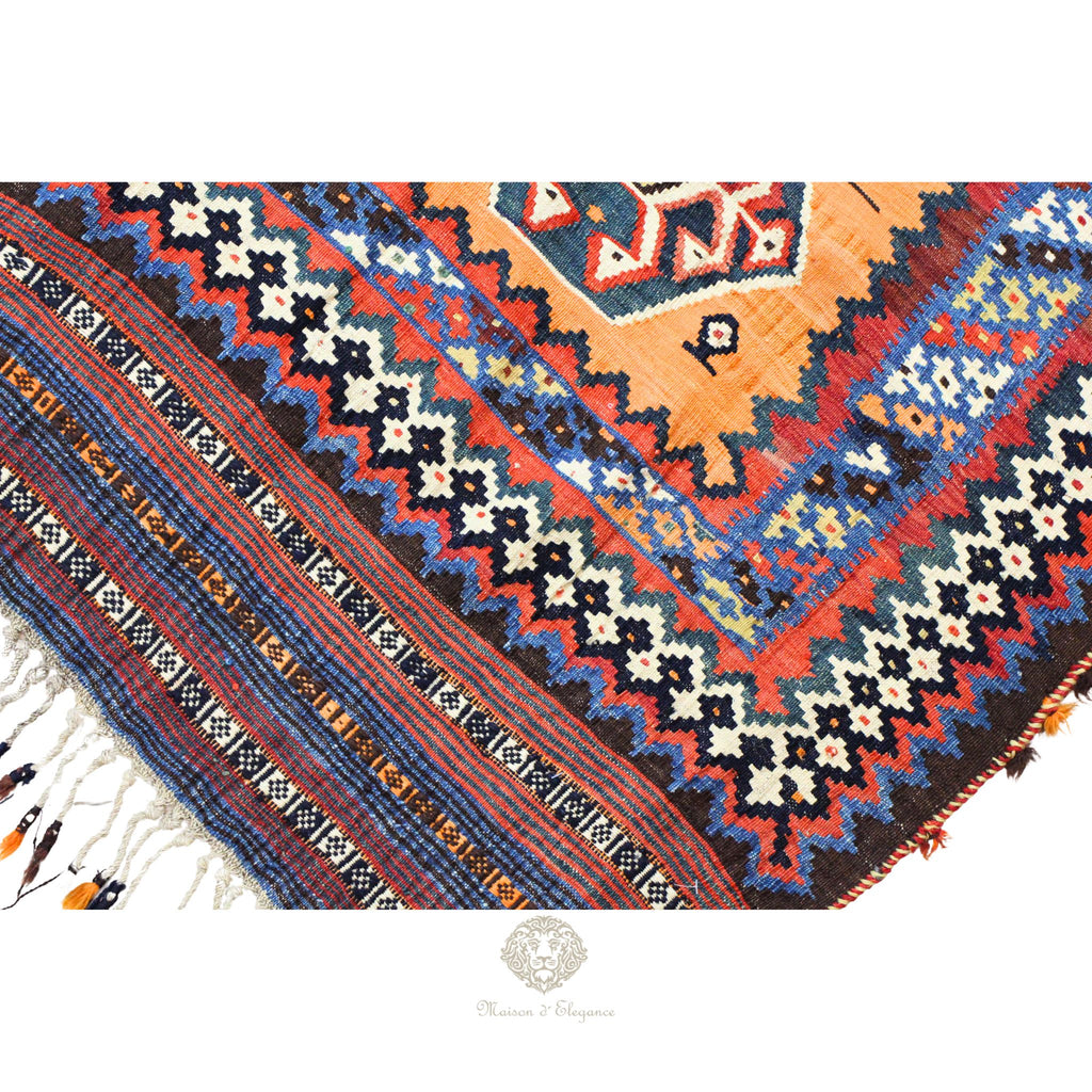 Alfombra Kilim Persa Qashqai Antigua Lana | Diseño Geométrico 250 x 151 cm