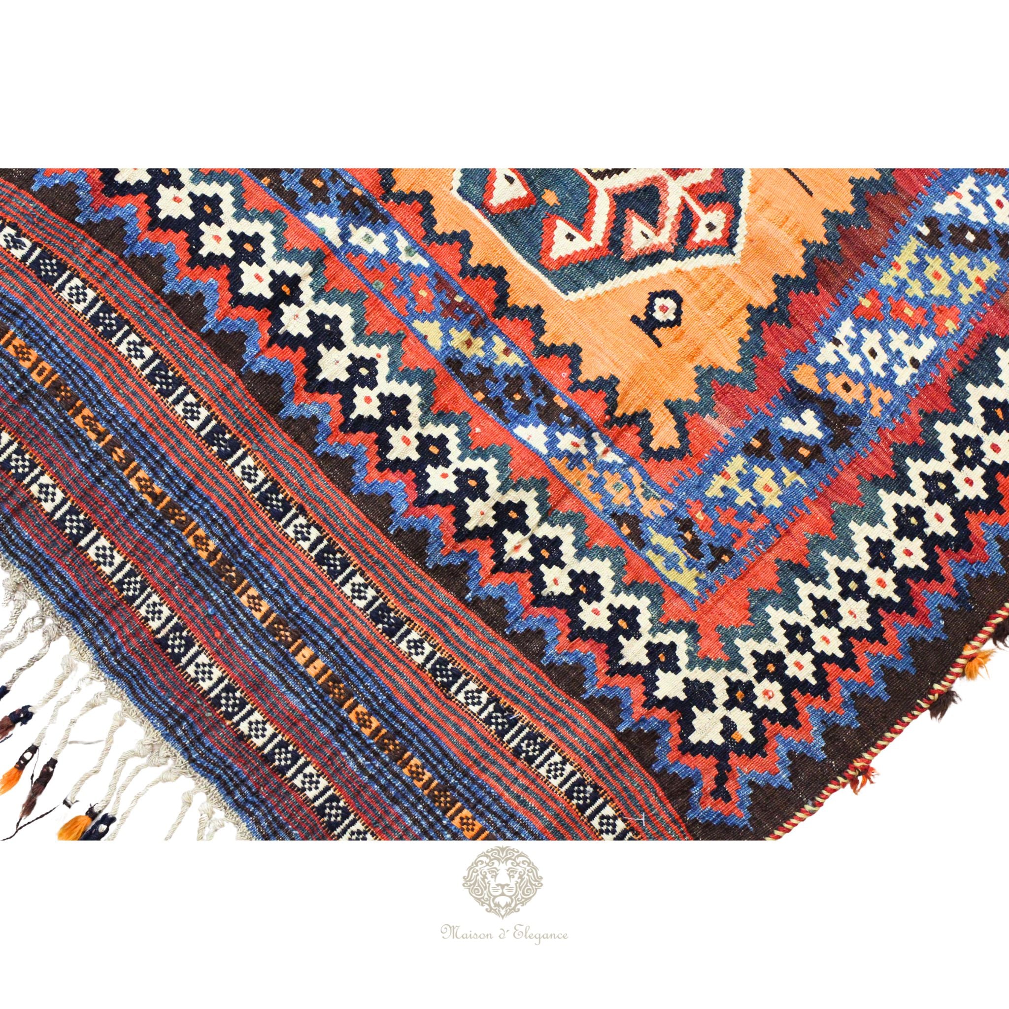 Alfombra Kilim Persa Qashqai Antigua Lana | Diseño Geométrico 250 x 151 cm