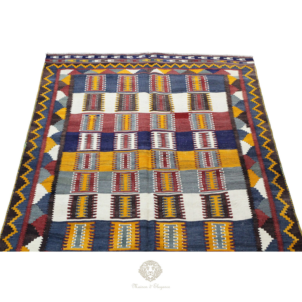 Alfombra Kilim Persa Qashqai Antigua Lana | Diseño Geométrico 201 x 122 cm