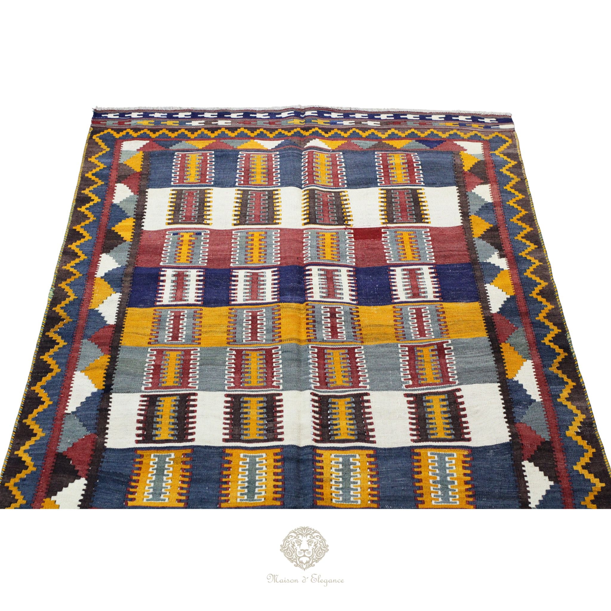 Alfombra Kilim Persa Qashqai Antigua Lana | Diseño Geométrico 201 x 122 cm