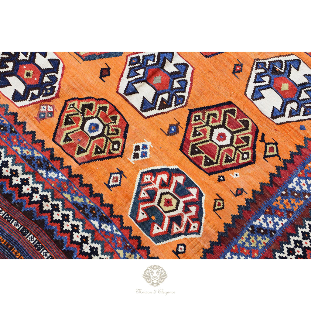 Alfombra Kilim Persa Qashqai Antigua Lana | Diseño Geométrico 250 x 151 cm