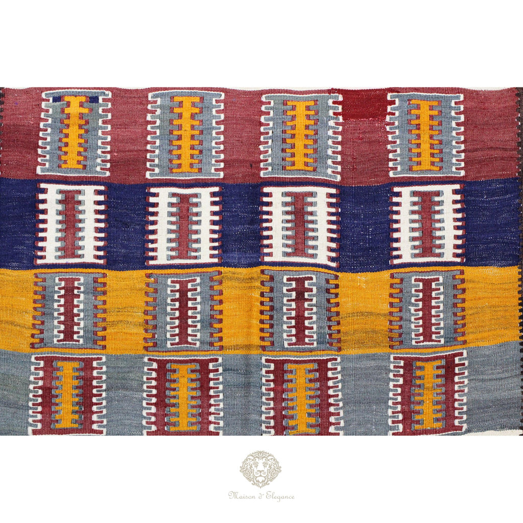 Alfombra Kilim Persa Qashqai Antigua Lana | Diseño Geométrico 201 x 122 cm
