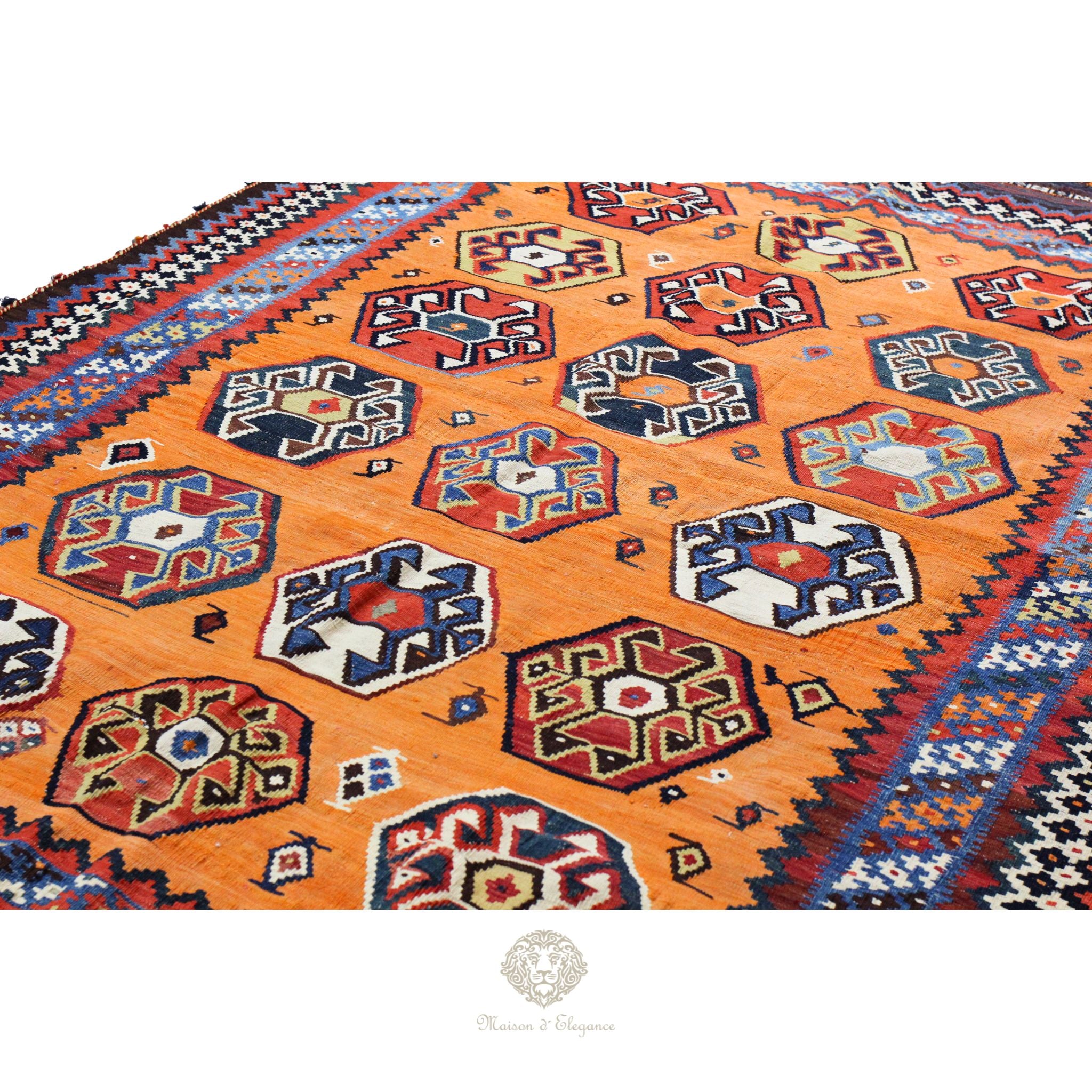Alfombra Kilim Persa Qashqai Antigua Lana | Diseño Geométrico 250 x 151 cm