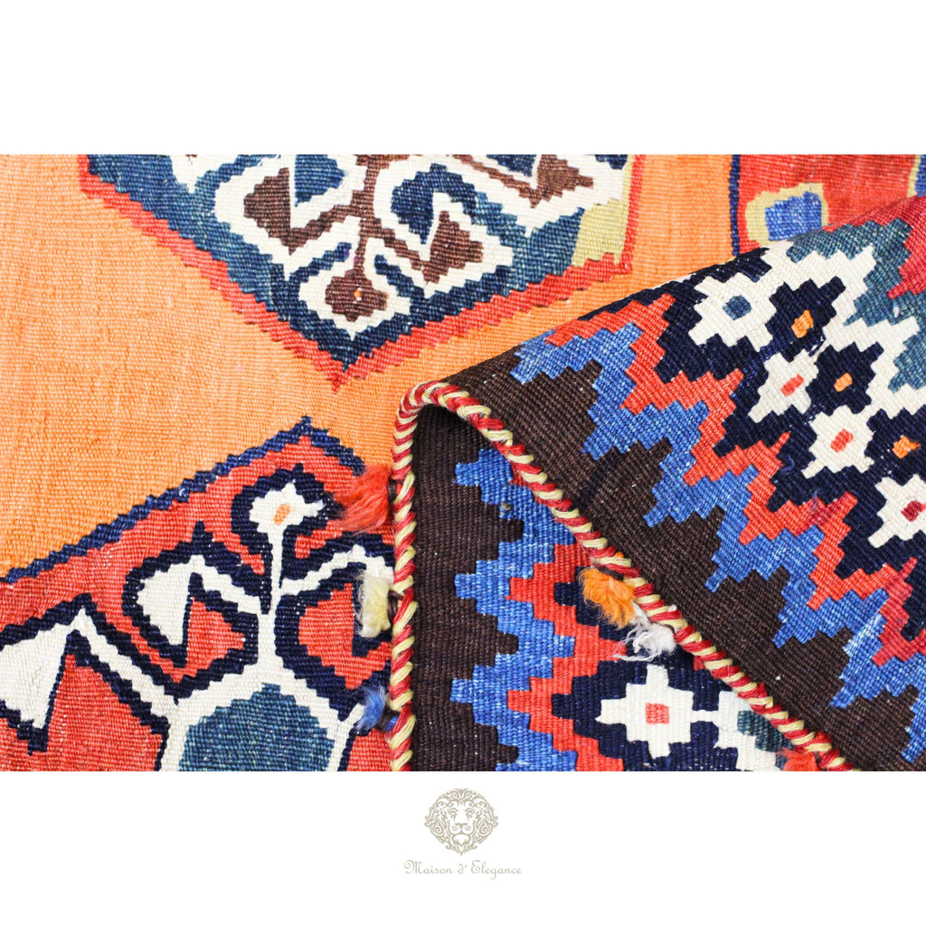Alfombra Kilim Persa Qashqai Antigua Lana | Diseño Geométrico 250 x 151 cm