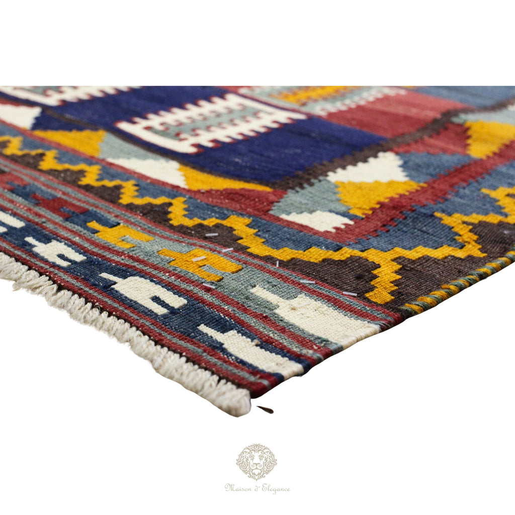 Alfombra Kilim Persa Qashqai Antigua Lana | Diseño Geométrico 201 x 122 cm