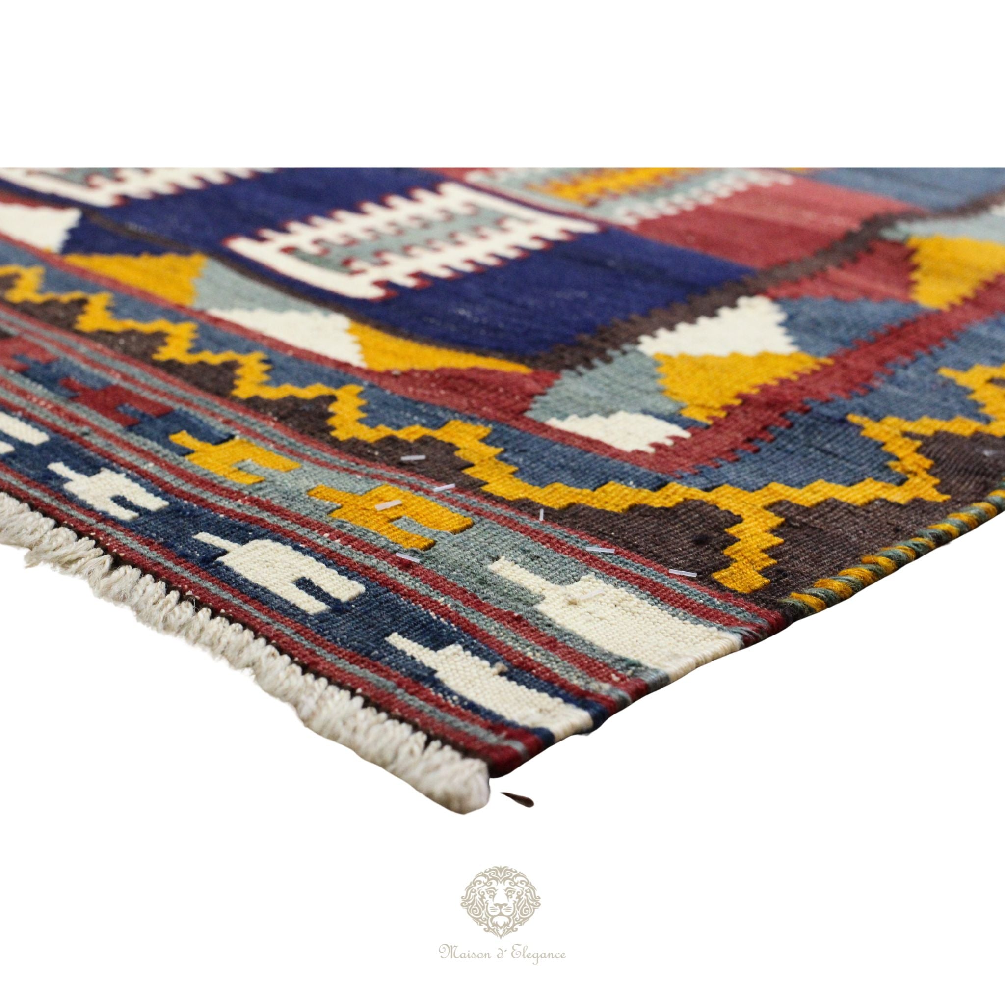 Alfombra Kilim Persa Qashqai Antigua Lana | Diseño Geométrico 201 x 122 cm