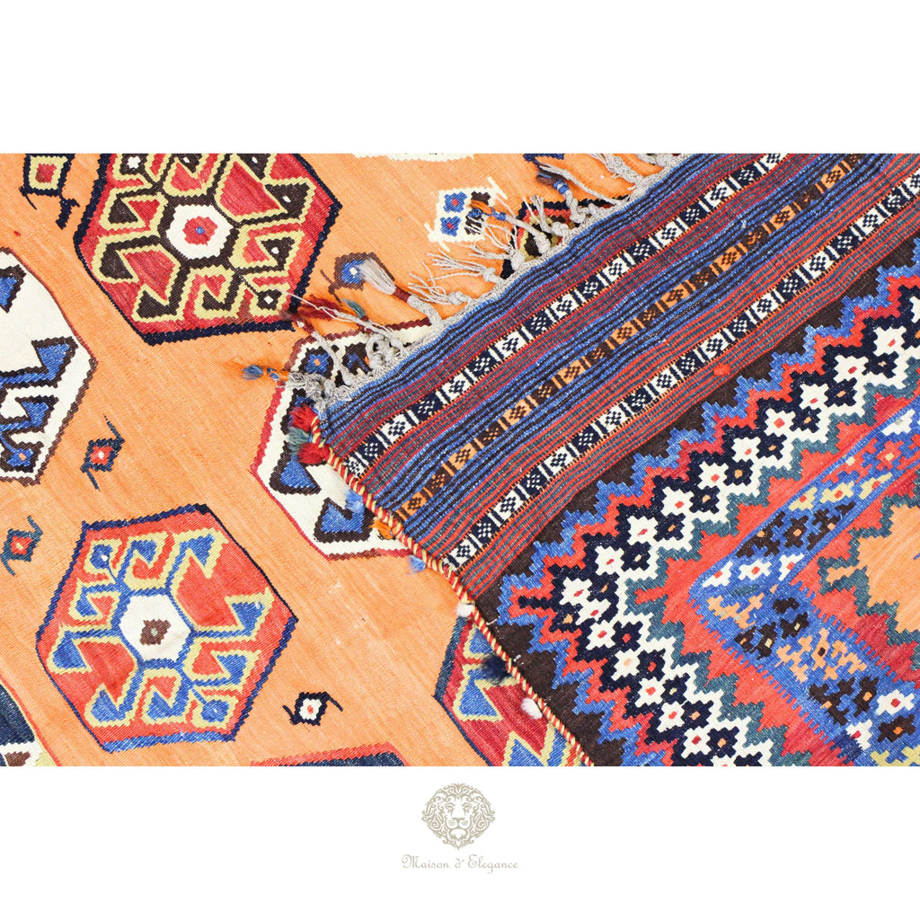 Alfombra Kilim Persa Qashqai Antigua Lana | Diseño Geométrico 250 x 151 cm