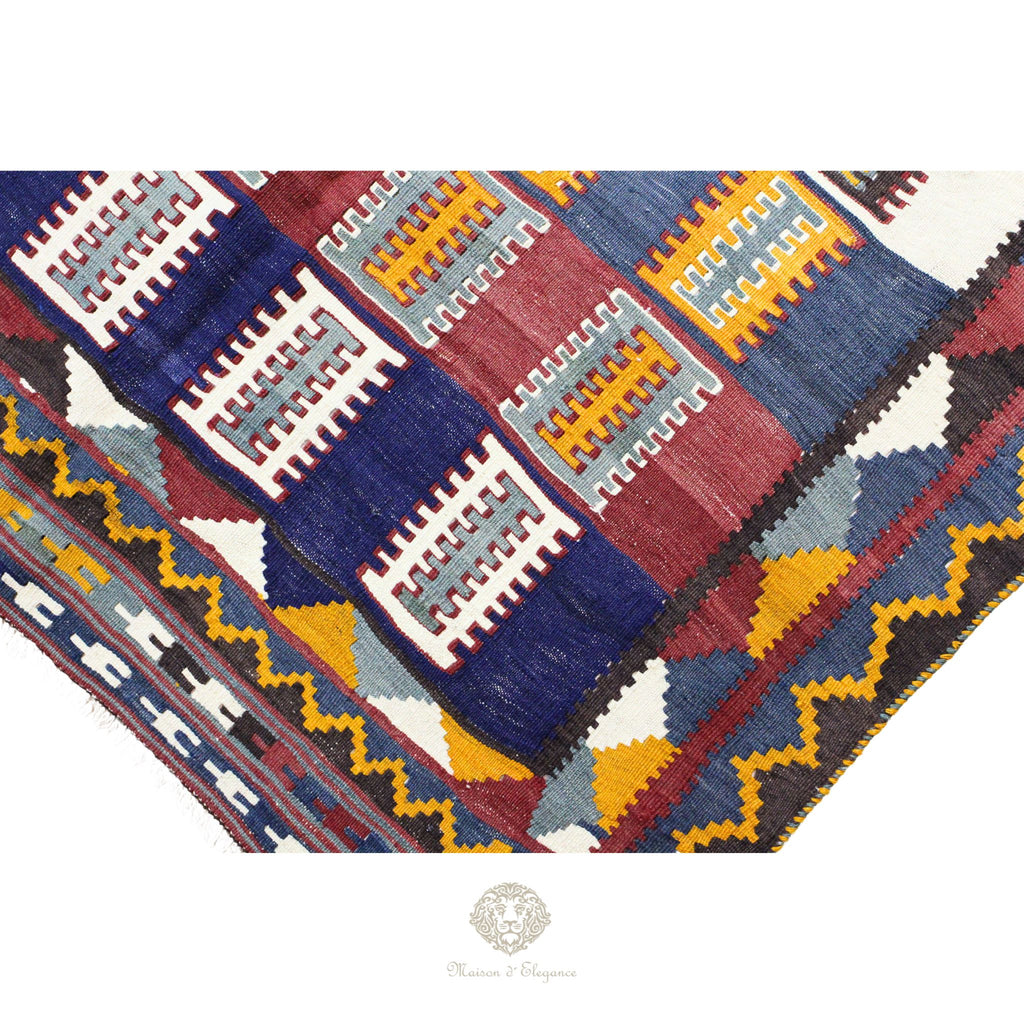 Alfombra Kilim Persa Qashqai Antigua Lana | Diseño Geométrico 201 x 122 cm