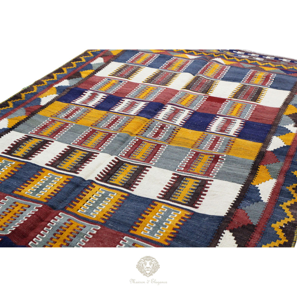 Alfombra Kilim Persa Qashqai Antigua Lana | Diseño Geométrico 201 x 122 cm