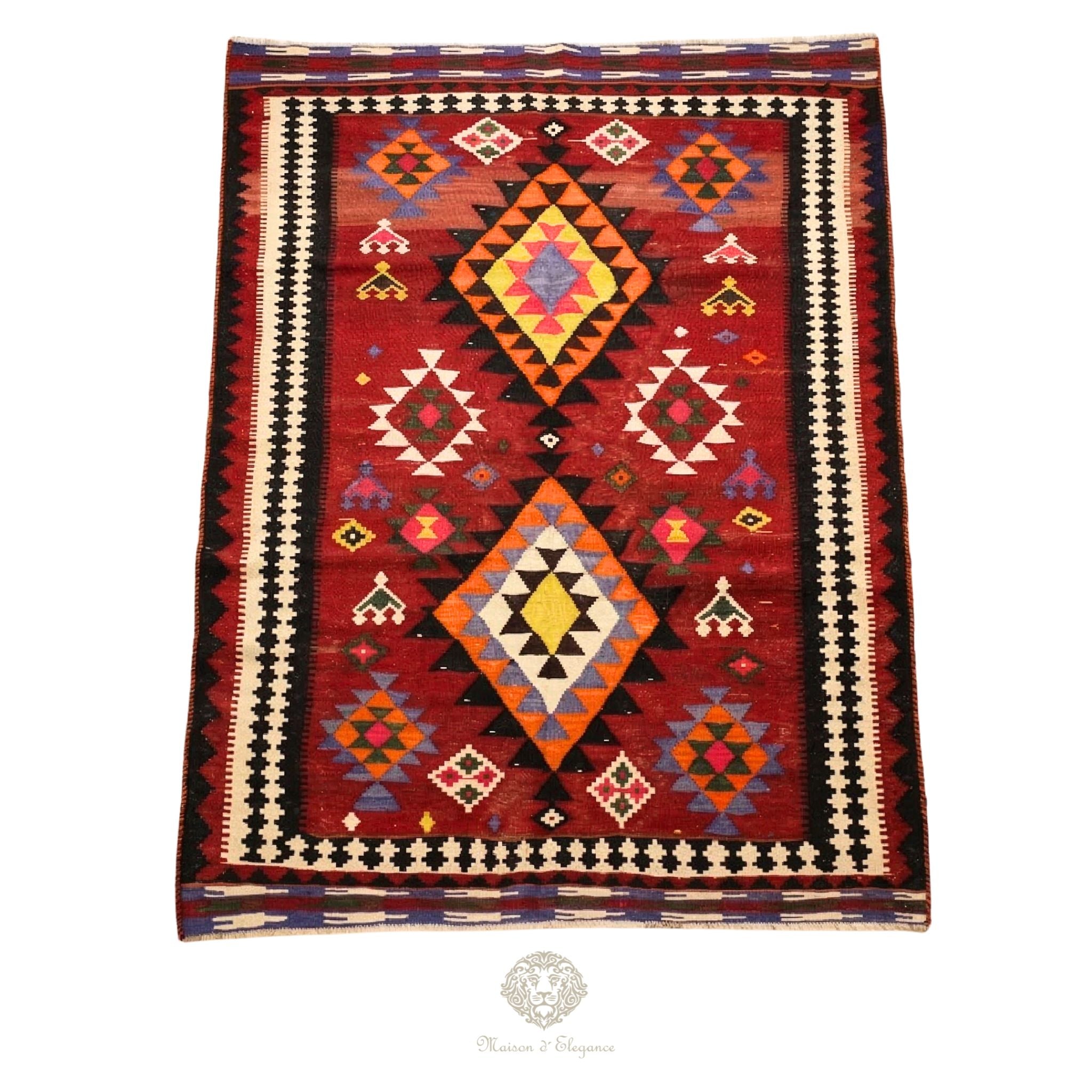 Alfombra Kilim Persa Qashqai Antigua Lana | Diseño Geométrico 255 x 150 cm