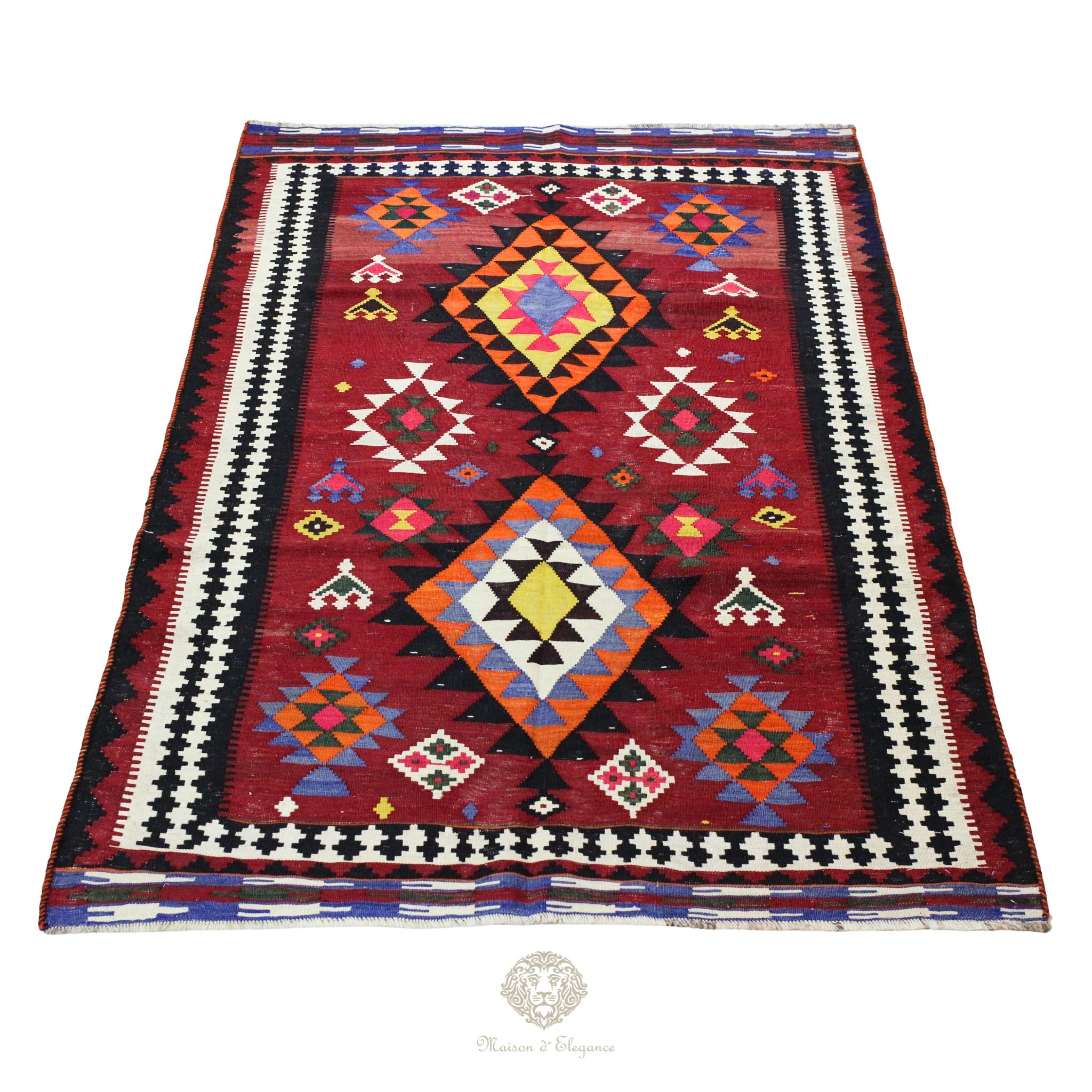 Alfombra Kilim Persa Qashqai Antigua Lana | Diseño Geométrico 255 x 150 cm