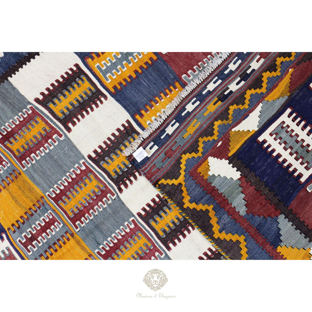 Alfombra Kilim Persa Qashqai Antigua Lana | Diseño Geométrico 201 x 122 cm