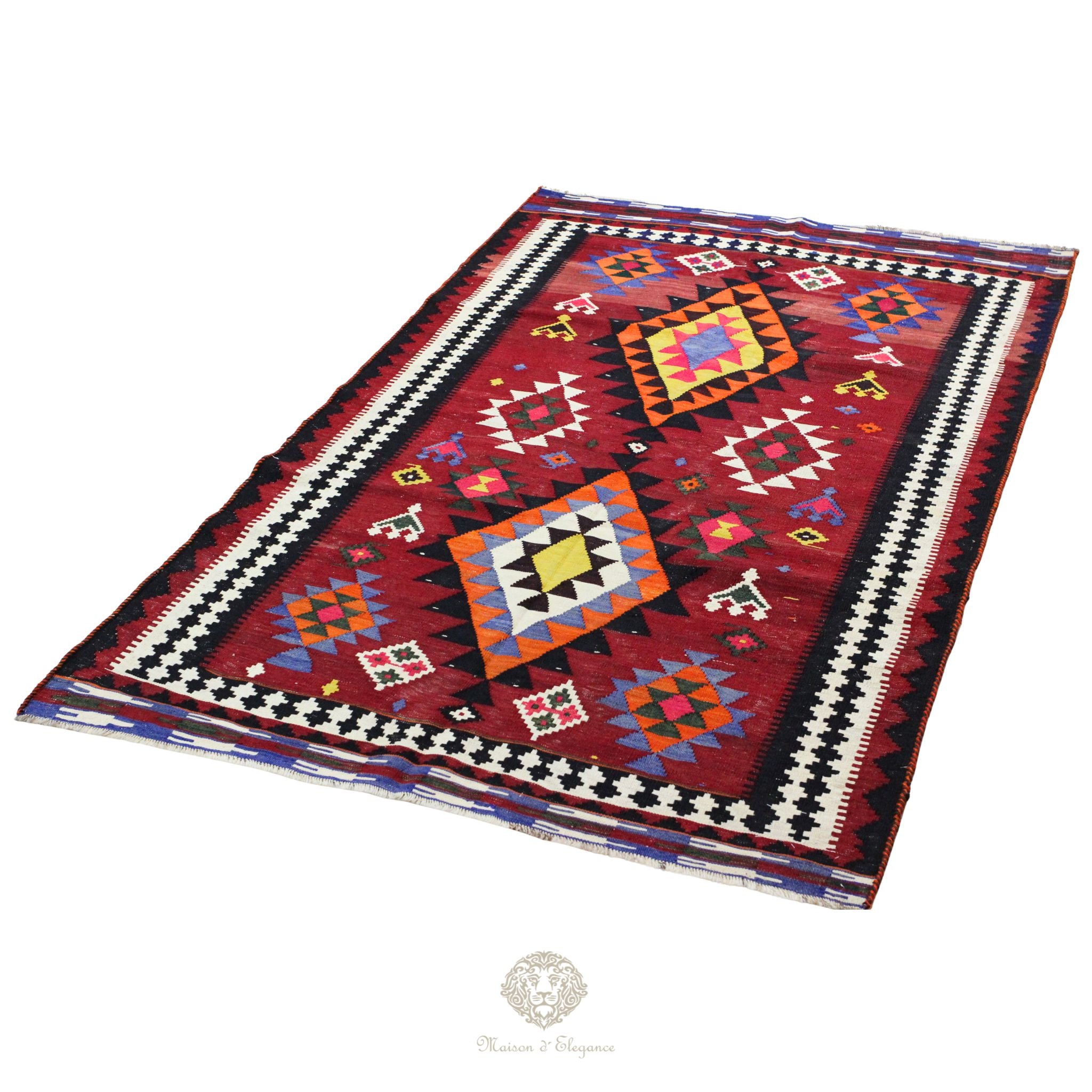 Alfombra Kilim Persa Qashqai Antigua Lana | Diseño Geométrico 255 x 150 cm