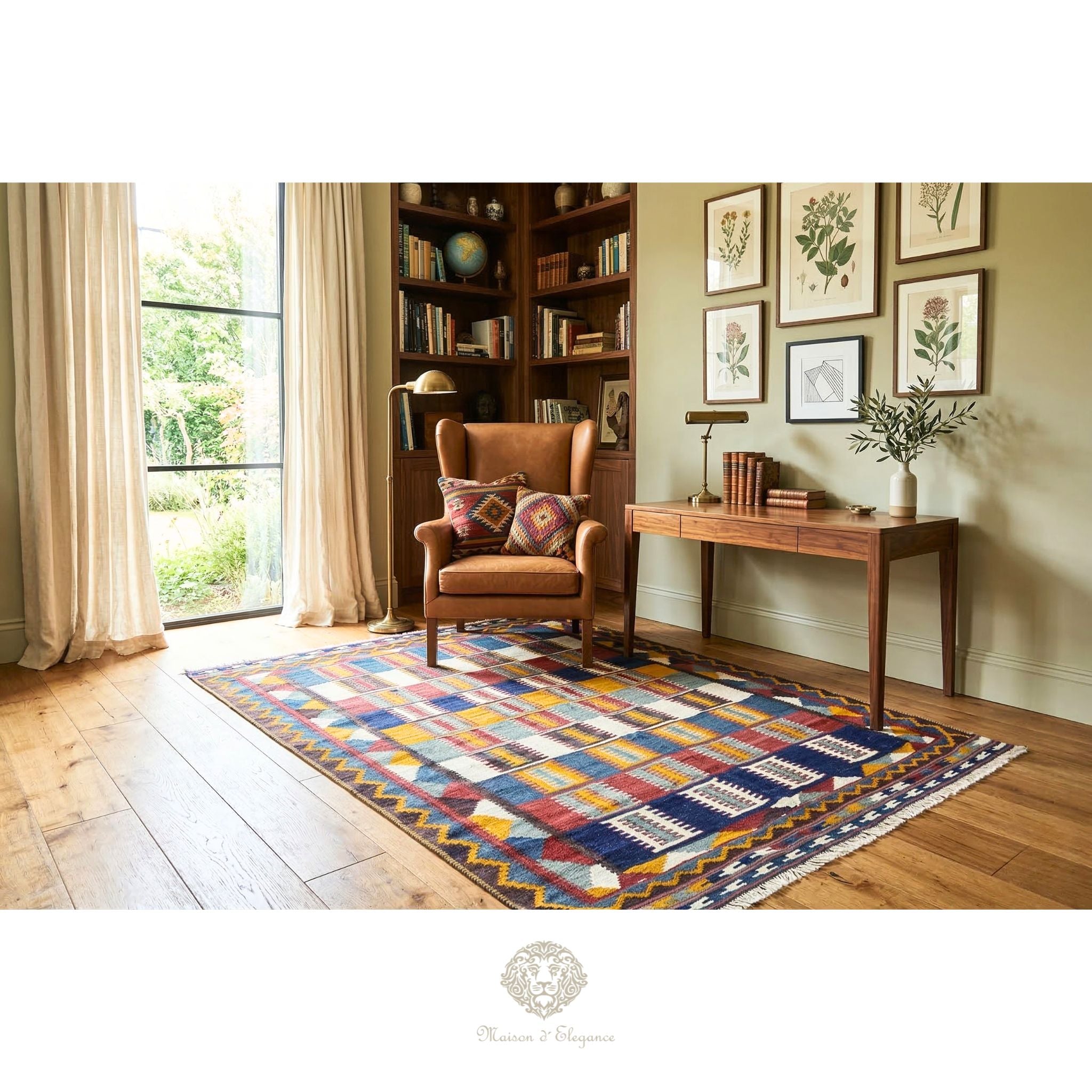 Alfombra Kilim Persa Qashqai Antigua Lana | Diseño Geométrico 201 x 122 cm