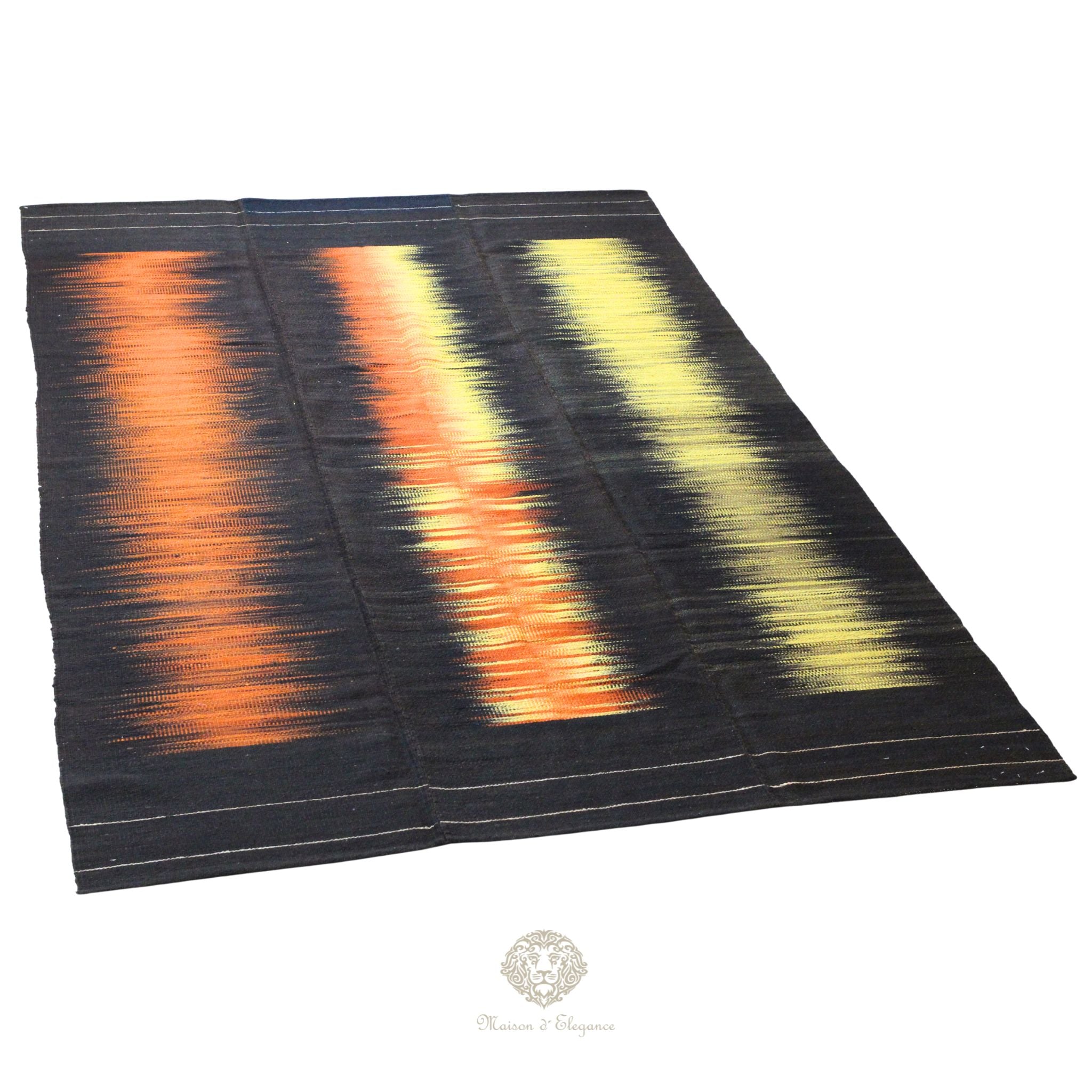 Alfombra Kelim Kia Sar Negra Con detales en amarillo y Naranja 291 x 191 cm