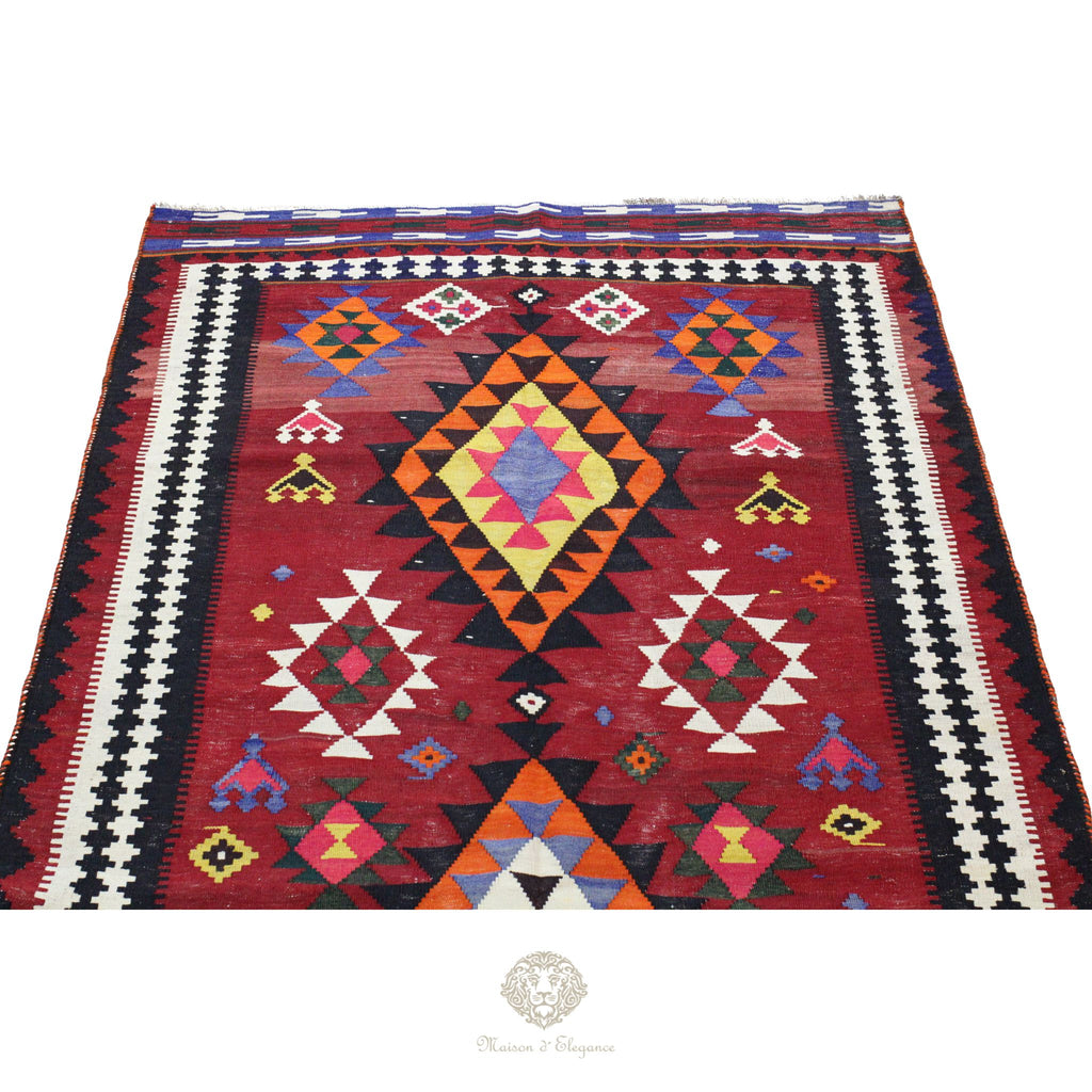 Alfombra Kilim Persa Qashqai Antigua Lana | Diseño Geométrico 255 x 150 cm