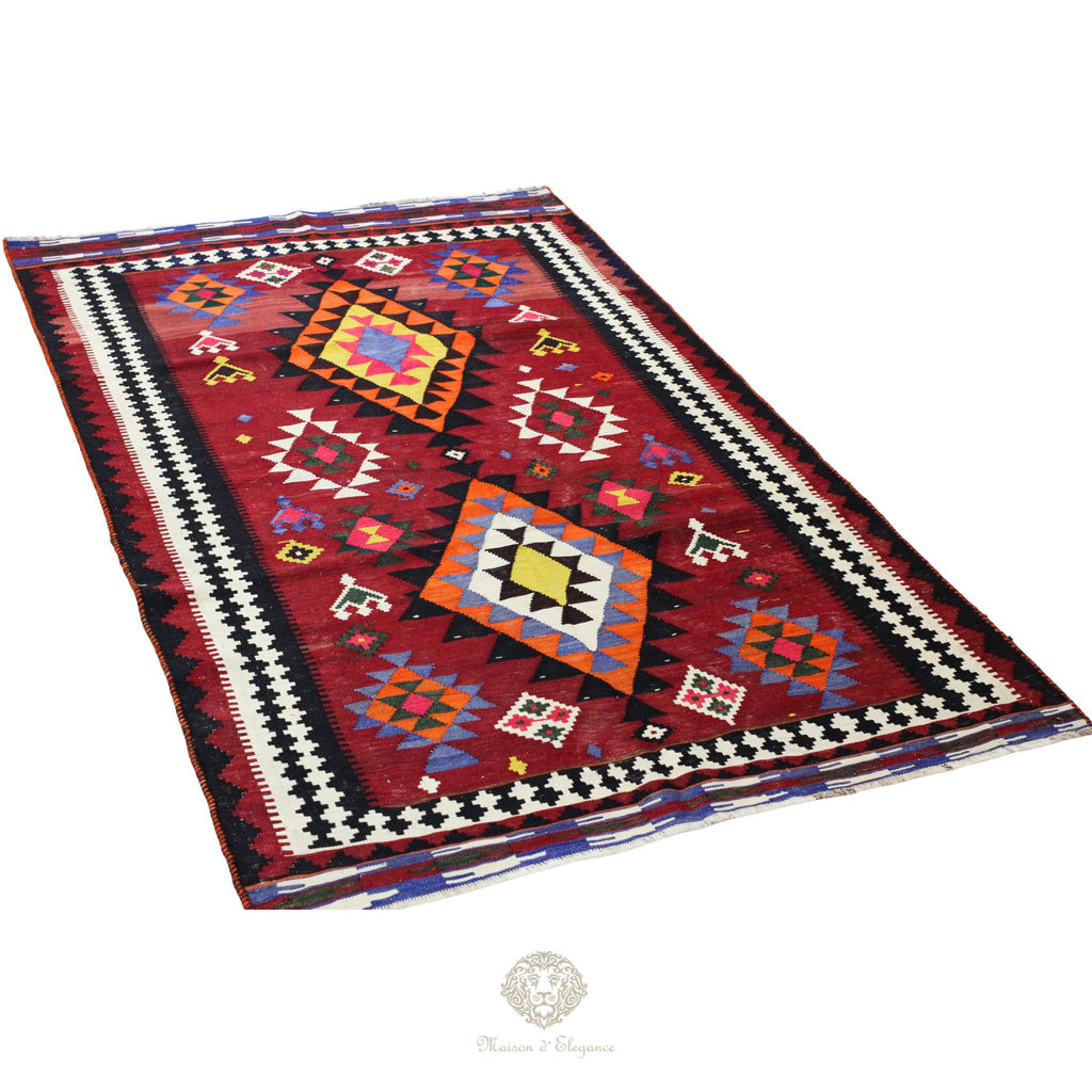 Alfombra Kilim Persa Qashqai Antigua Lana | Diseño Geométrico 255 x 150 cm