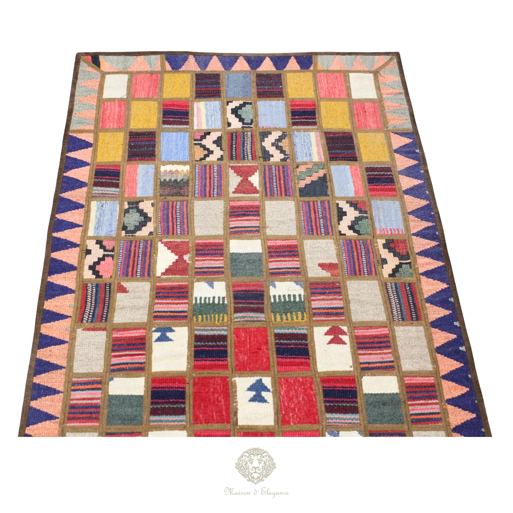 Alfombra persa Kilim Patchwork Runner | Cosido con refuerzo de cuero 82x203 cm