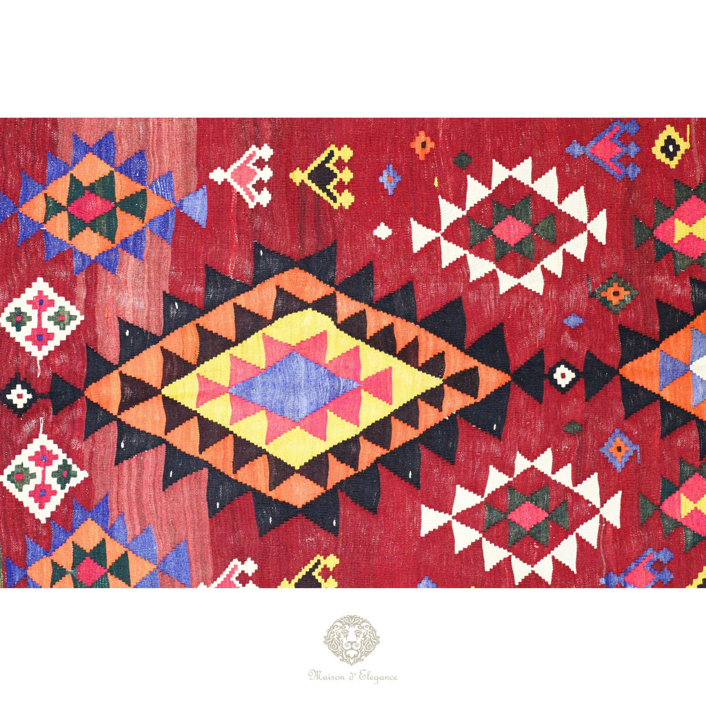 Alfombra Kilim Persa Qashqai Antigua Lana | Diseño Geométrico 255 x 150 cm