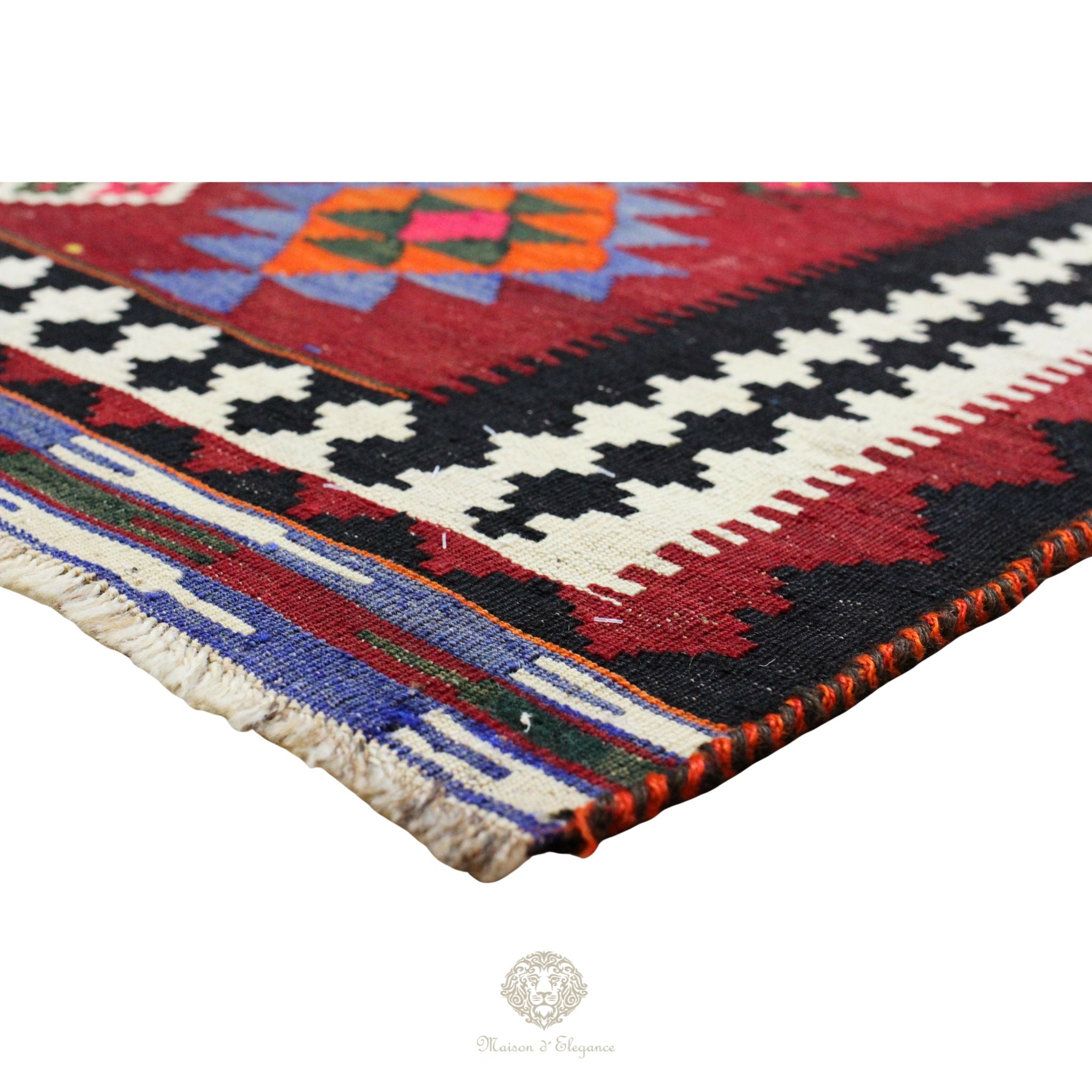 Alfombra Kilim Persa Qashqai Antigua Lana | Diseño Geométrico 255 x 150 cm