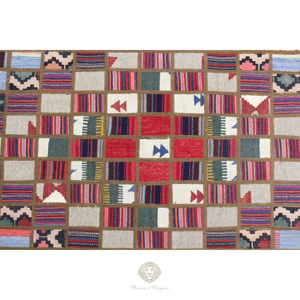 Alfombra persa Kilim Patchwork Runner | Cosido con refuerzo de cuero 82x203 cm