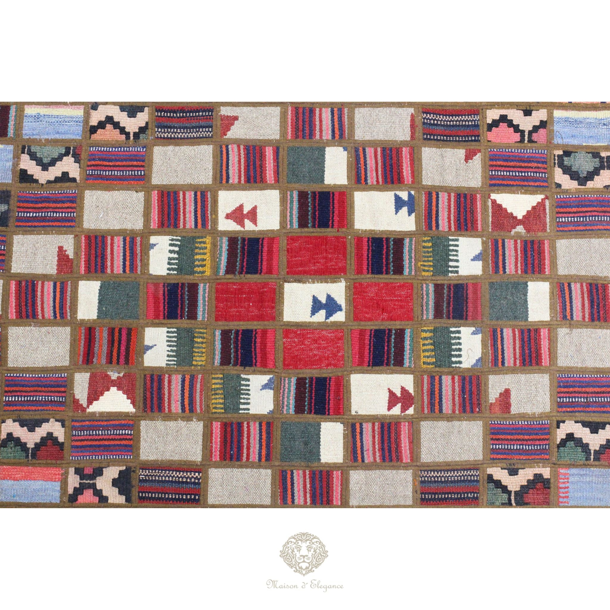 Alfombra persa Kilim Patchwork Runner | Cosido con refuerzo de cuero 82x203 cm