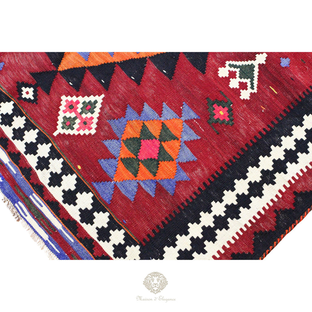 Alfombra Kilim Persa Qashqai Antigua Lana | Diseño Geométrico 255 x 150 cm