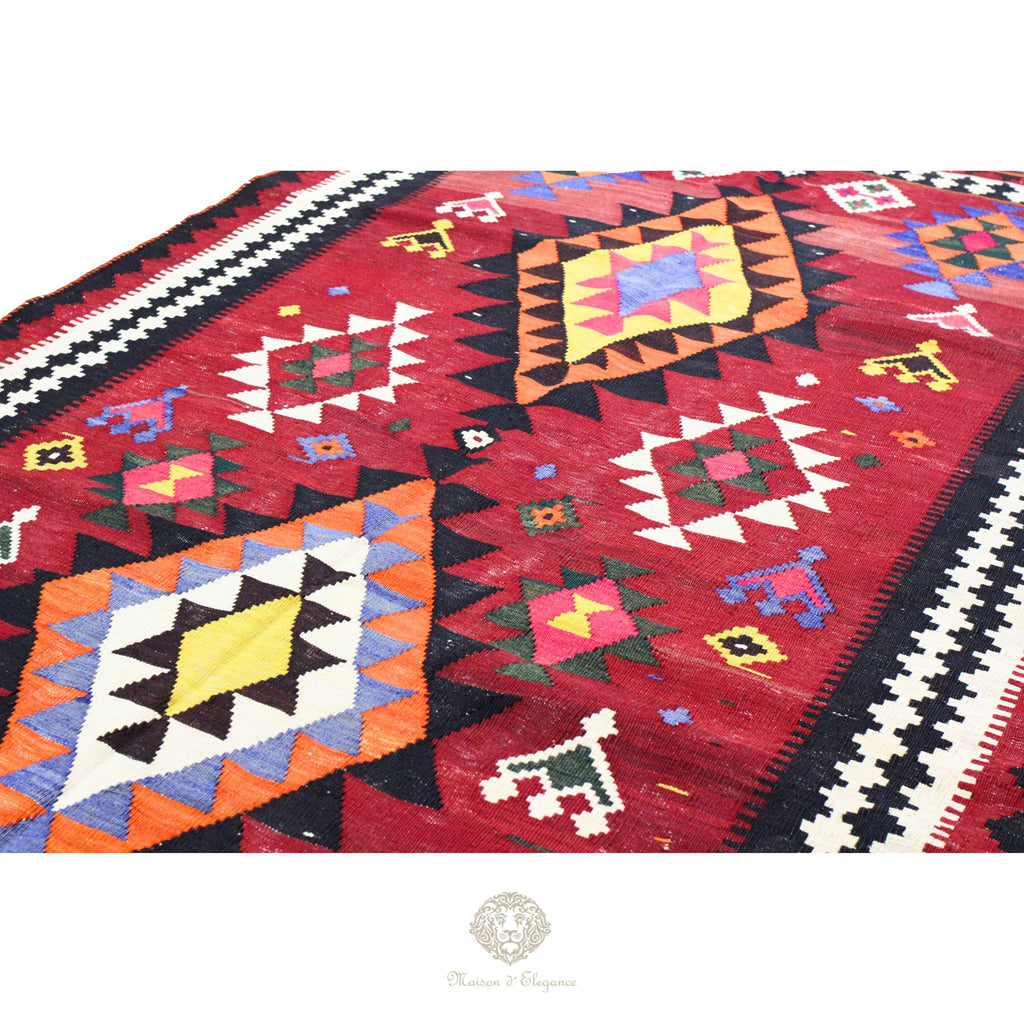 Alfombra Kilim Persa Qashqai Antigua Lana | Diseño Geométrico 255 x 150 cm