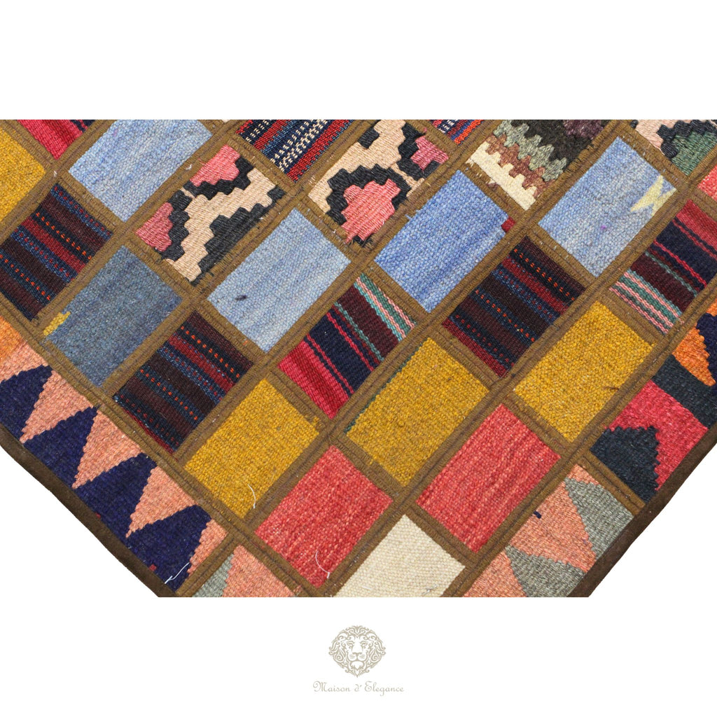 Alfombra persa Kilim Patchwork Runner | Cosido con refuerzo de cuero 82x203 cm