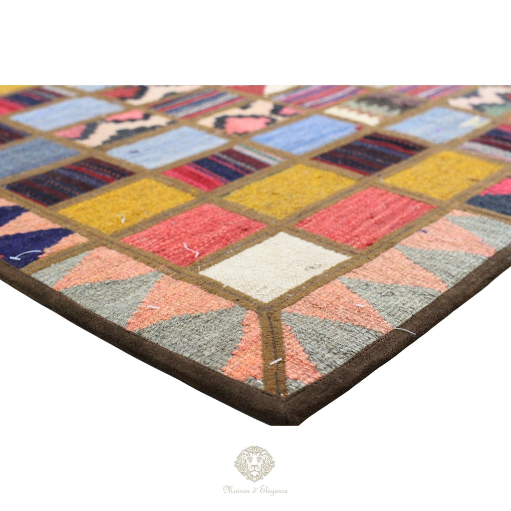 Alfombra persa Kilim Patchwork Runner | Cosido con refuerzo de cuero 82x203 cm