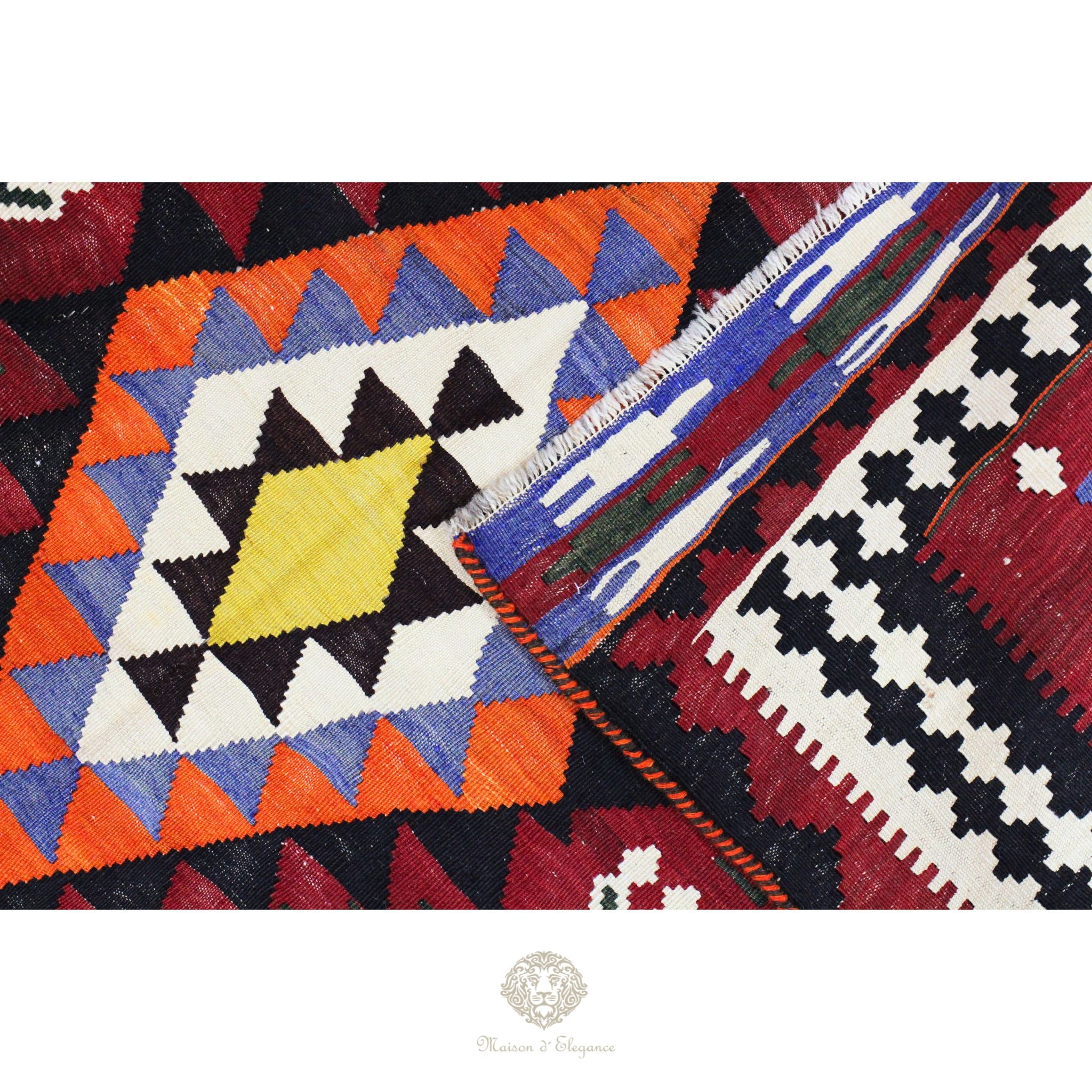 Alfombra Kilim Persa Qashqai Antigua Lana | Diseño Geométrico 255 x 150 cm