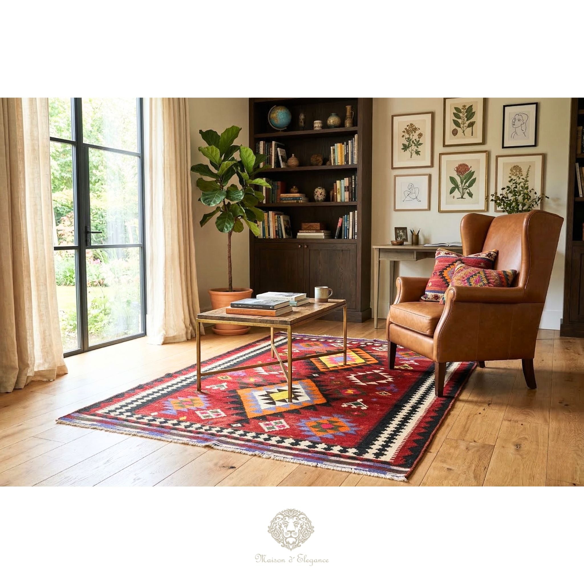 Alfombra Kilim Persa Qashqai Antigua Lana | Diseño Geométrico 255 x 150 cm