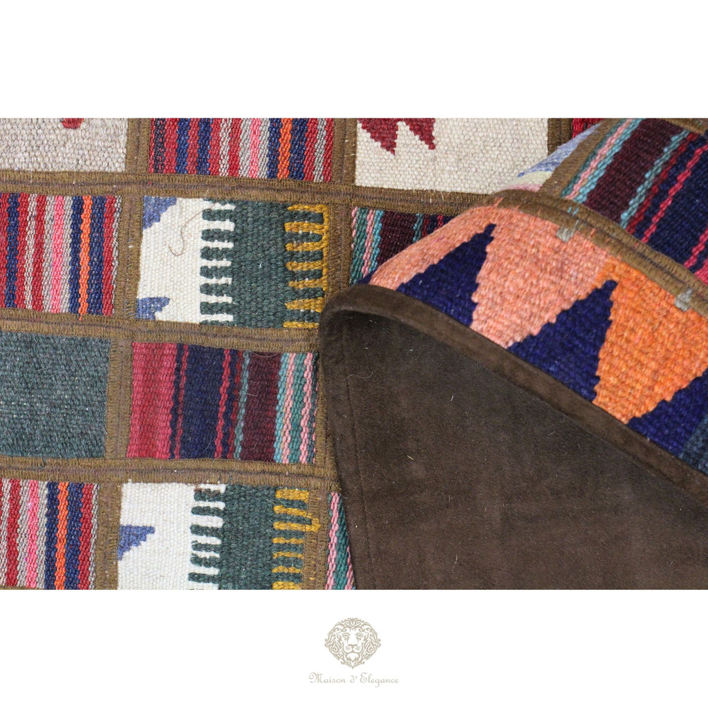 Alfombra persa Kilim Patchwork Runner | Cosido con refuerzo de cuero 82x203 cm