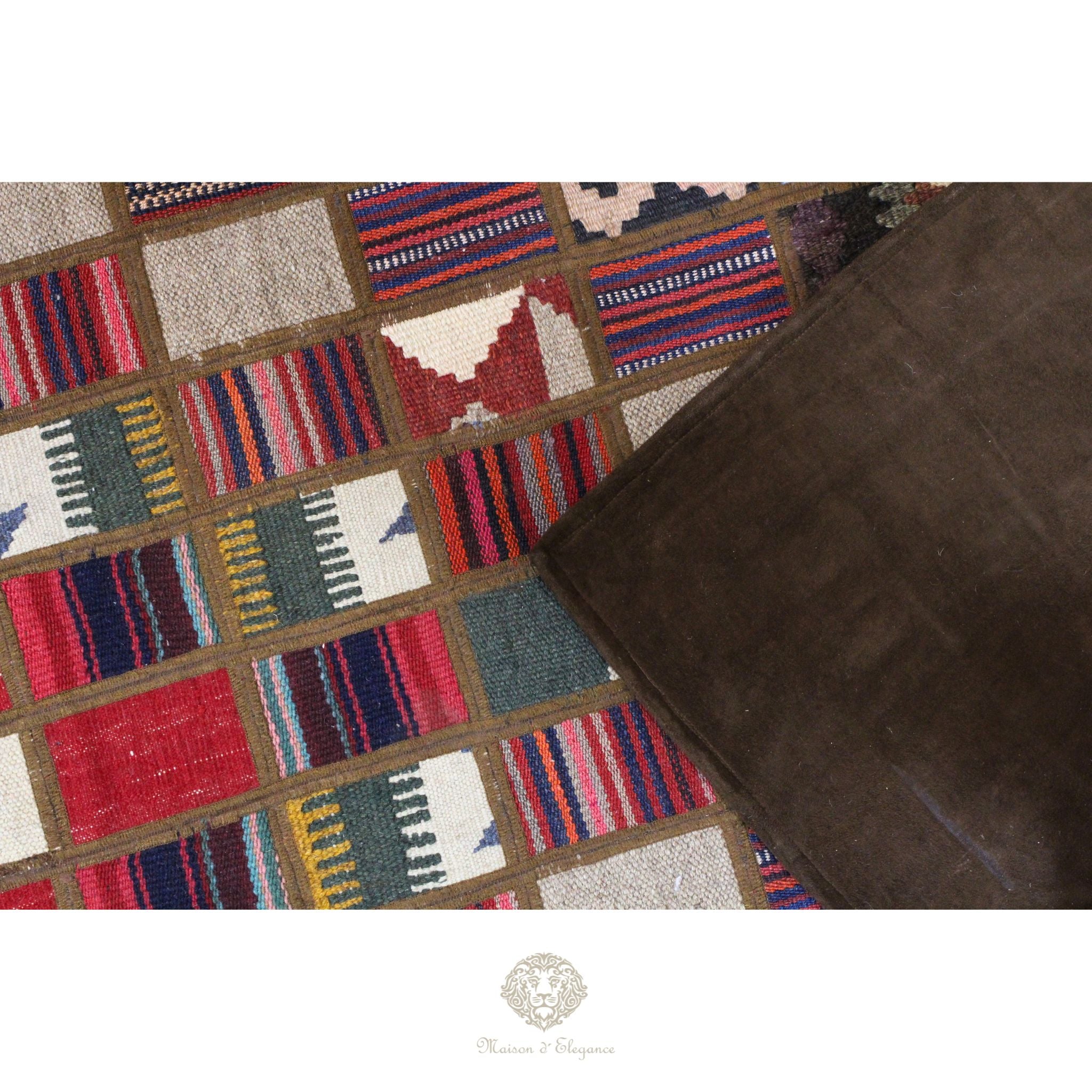 Alfombra persa Kilim Patchwork Runner | Cosido con refuerzo de cuero 82x203 cm