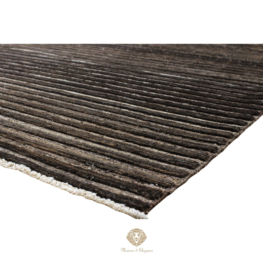 Alfombra Moderna Oscura Lana Rayas - Hecha a Mano 270 x 188 cm Marrón