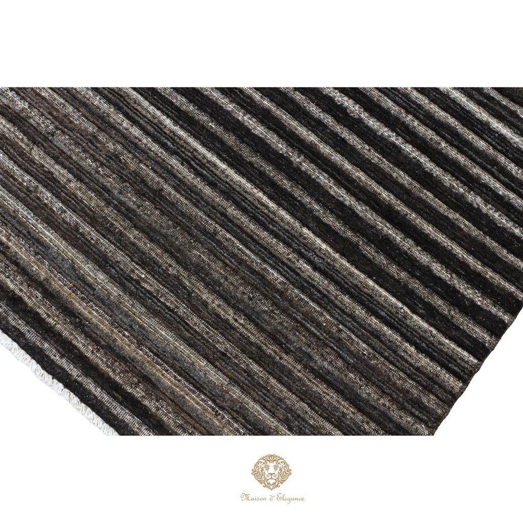 Alfombra Moderna Oscura Lana Rayas - Hecha a Mano 270 x 188 cm Marrón