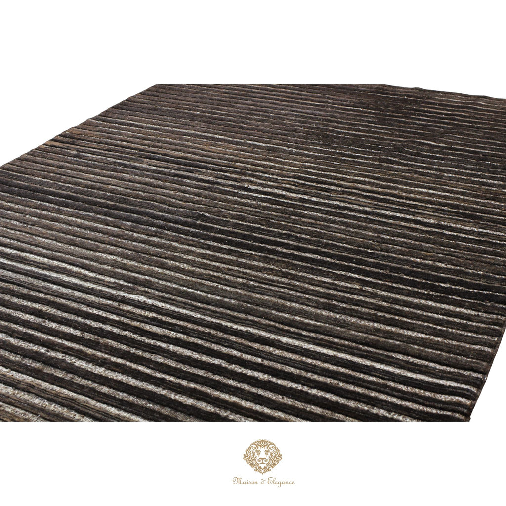Alfombra Moderna Oscura Lana Rayas - Hecha a Mano 270 x 188 cm Marrón