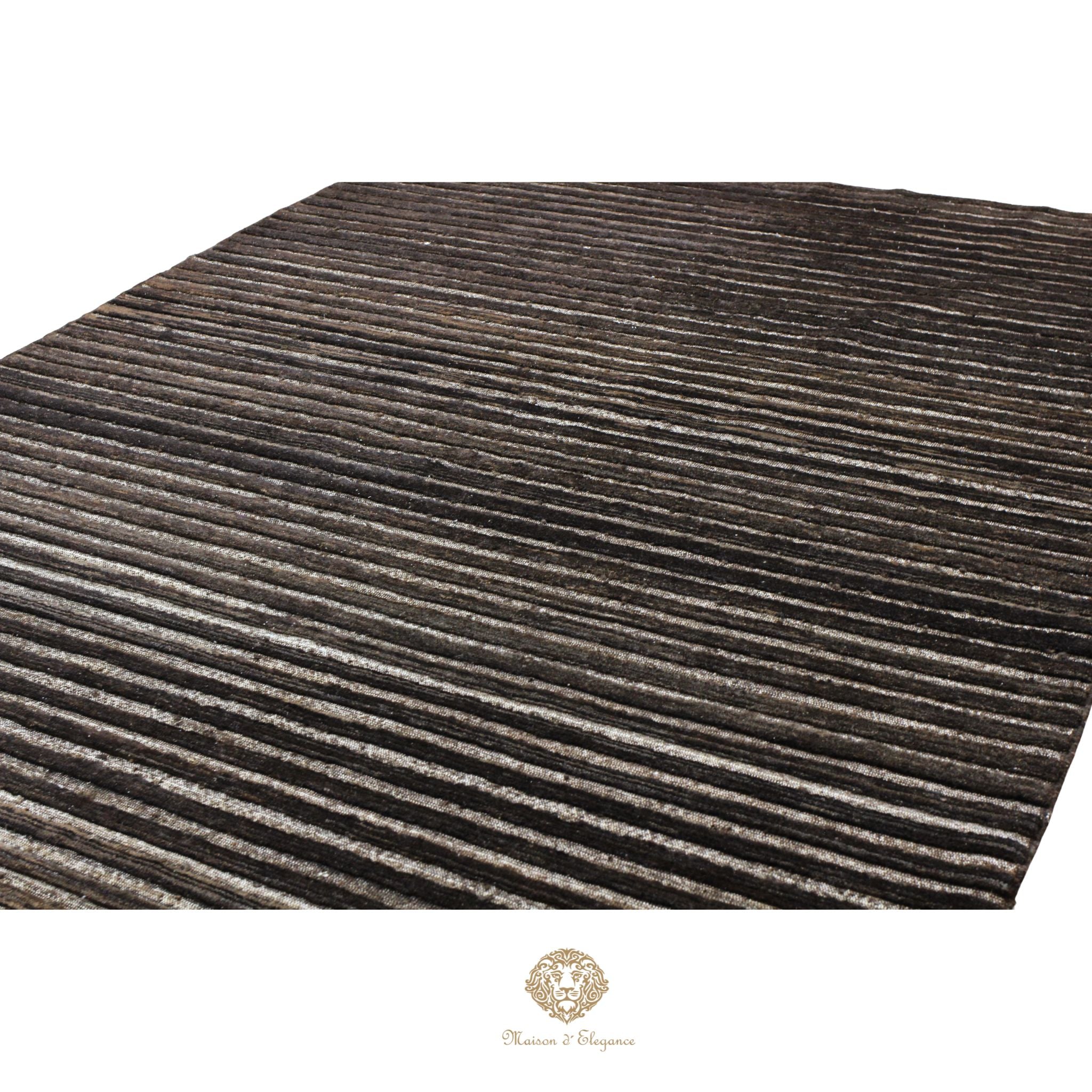 Alfombra Moderna Oscura Lana Rayas - Hecha a Mano 270 x 188 cm Marrón