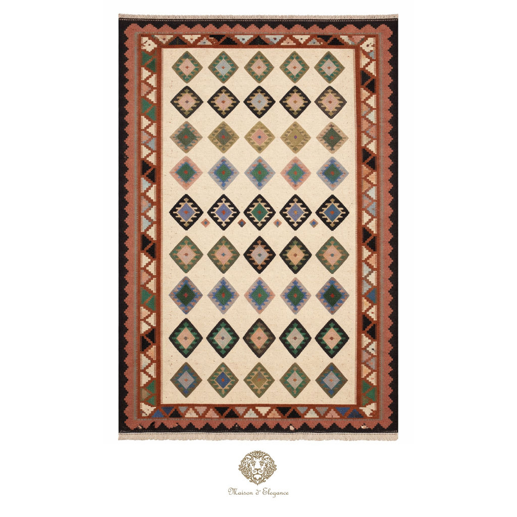 Decorative rug with geometric pattern on a white background