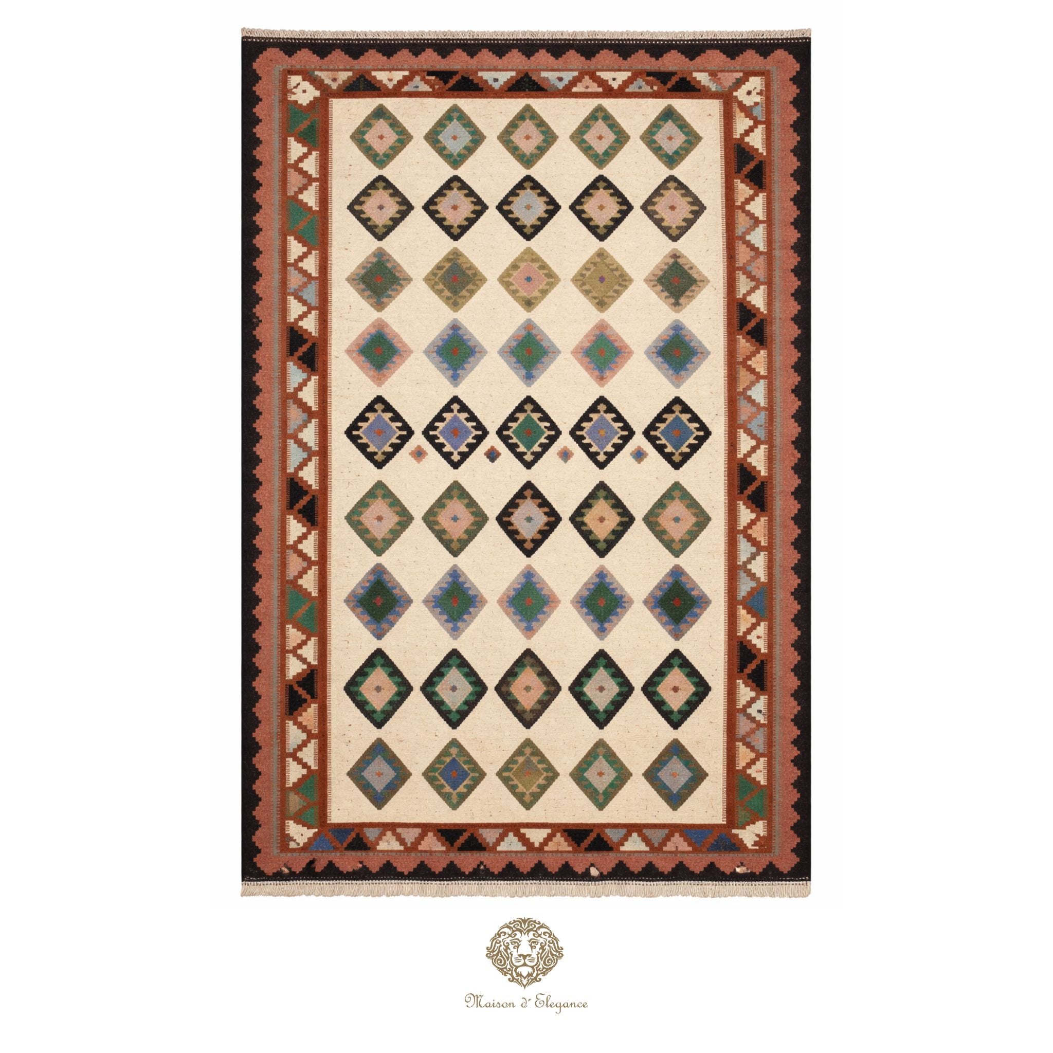 Decorative rug with geometric pattern on a white background